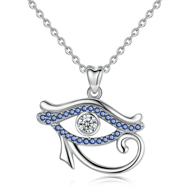 Rhodium Plated Sterling Silver Evil Eye Necklace with Cubic Zirconia