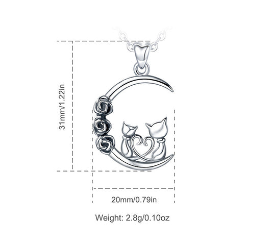 Moon Necklace in Sterling Silver with Vintage Oxidised, Rhodium Plated, for mum