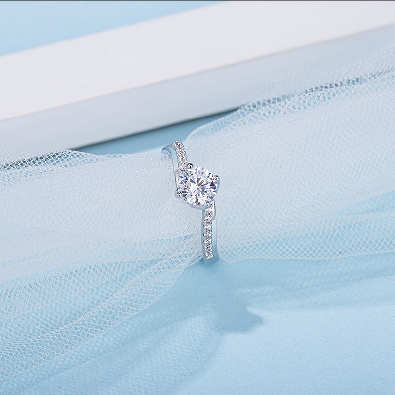 6.5mm 1ct Round Brilliant Moissanite Ring in 18K White Gold or Sterling Silver
