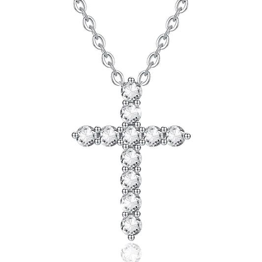 Sterling Silver Cross Necklace with Cubic Zirconia