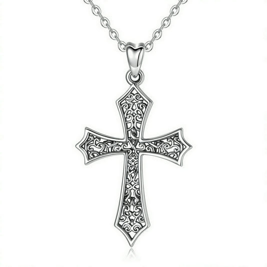Cross Necklace in Sterling Silver, Rhodium Plated