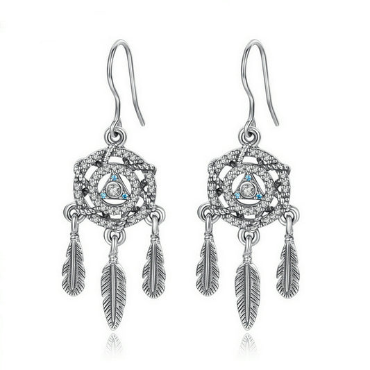 Dream Catcher Earring in Rhodium Plated Sterling Silver with Cubic Zirconia